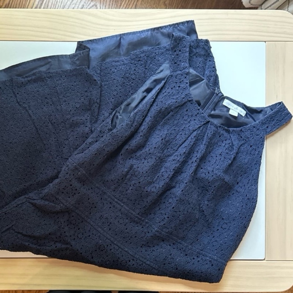 New York & Company Navy Blue Lace Sleeveless Dress 10